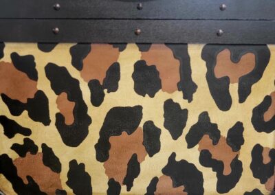 Close-up of a leopard print surface with black metal framing.