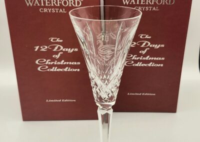 Elegant Waterford crystal glass from the 12 Days of Christmas collection.
