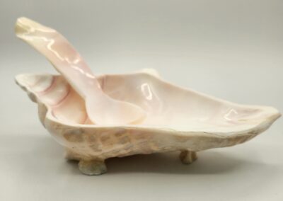 Elegant ceramic dish with a matching spoon, designed with a naturalistic style.