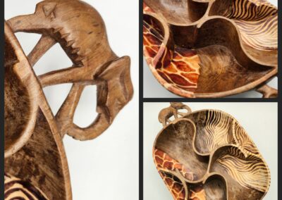 Close-up views of a textured, spiral-shaped sea shell with intricate patterns and natural colors.