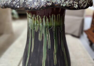 Close-up of a large, textured mushroom with a thick stem and cap.