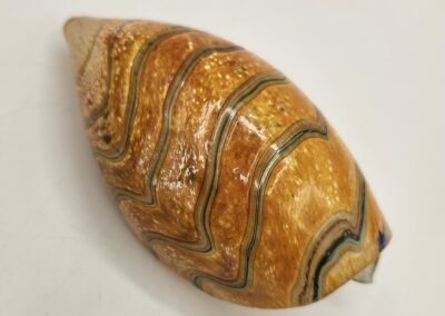 Polished brown and yellow jasper stone with natural patterns.