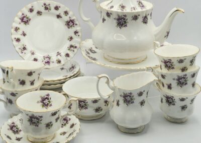 Floral china teapot and teacup set.