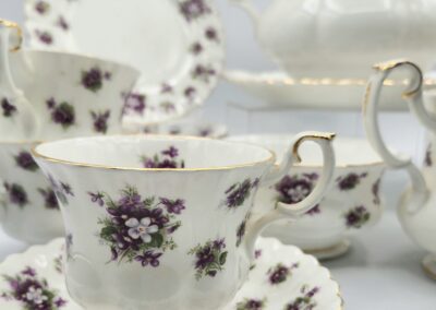 Vintage floral china teacups and saucers set.