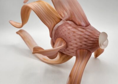 Translucent pink glass sculpture resembling a goldfish.