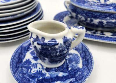 Blue and white china tea set.
