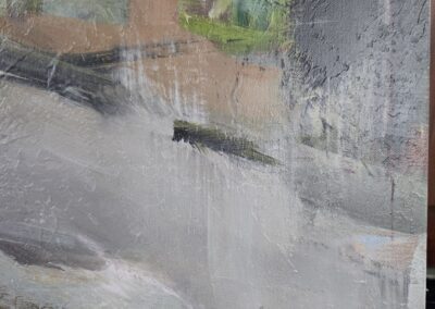 Abstract landscape painting with muted color tones.