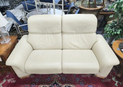 White leather sofa in a furniture store.