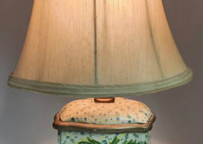 Decorative lamp with tropical design and shade.