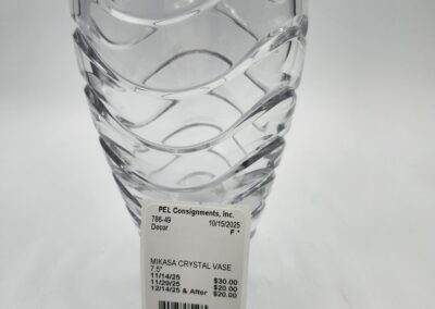 Crystal vase with a price tag.