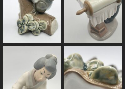 Figurines of koalas, boy, woman, and logo.