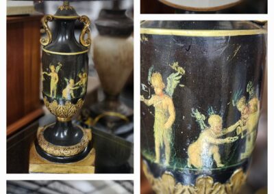 Decorative lamp with intricate artistic designs.