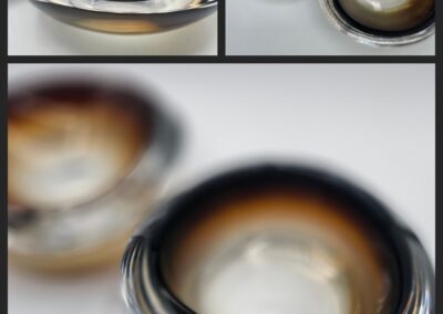 Abstract glass bowls with gradient colors.