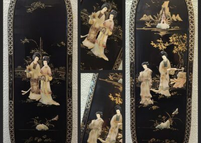 Oriental decorative panels with figures and landscapes.