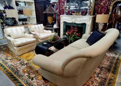 Elegant living room with beige furniture ensemble.