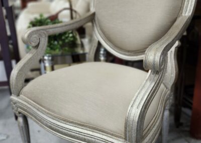 Elegant upholstered chair in a furniture store.