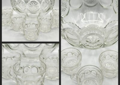 Glass punch bowl with matching cups set.