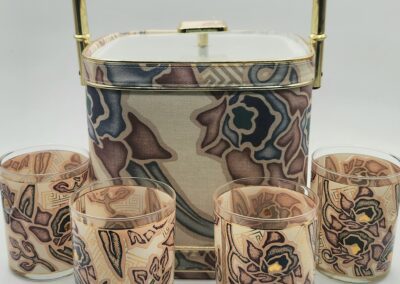 Patterned ice bucket and glasses set.