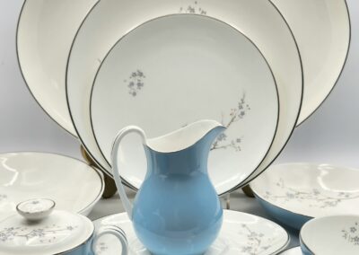 Elegant blue and white porcelain dinnerware set.