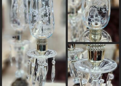 Ornate glass lamps with crystal details.