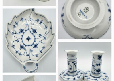 Blue and white porcelain dinnerware collection.