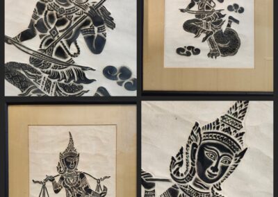 Traditional Thai shadow puppet art frames quartet.