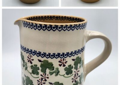 Decorative bowls and jug with floral patterns.