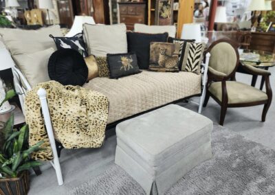 Stylish living room with patterned cushions.