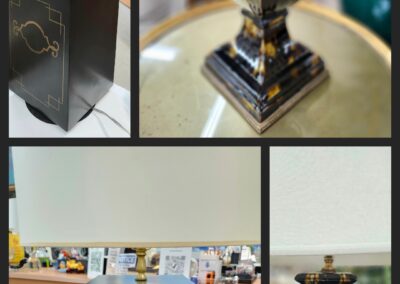 Decorative black and gold table lamps collage.