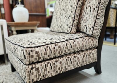 Modern patterned chair in a furniture store.