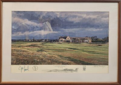 Framed landscape painting of a golf course.