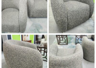 Two gray upholstered armchairs in collage.