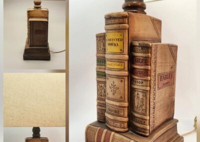 Book-themed lamp with stacked book design.