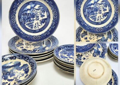 Blue and white decorative ceramic plates collection.