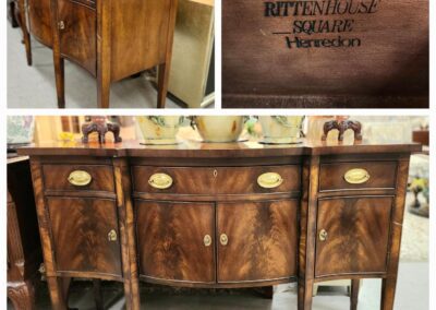 Vintage wooden sideboard with brass handles.