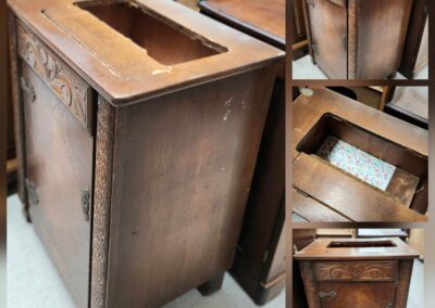 Antique wooden cabinet with carved details.