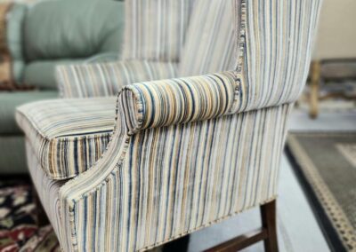 Striped armchair in a furniture store.