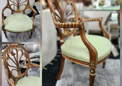 Elegant wooden chair with intricate carvings.
