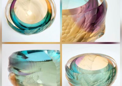 Colorful textured glass bowls in various angles.