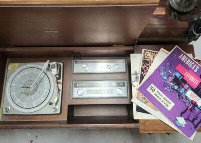 Vintage record player with vinyl records.