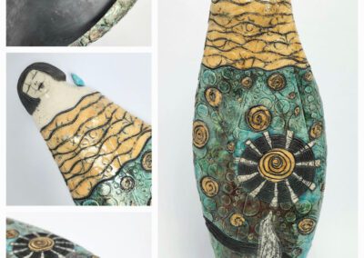 Colorful ceramic sculpture with intricate patterns.