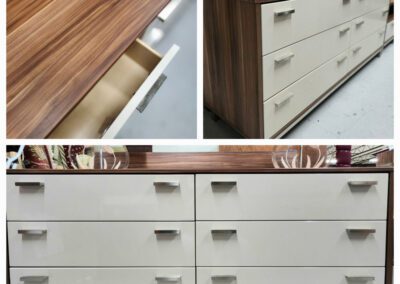 Wood and white six-drawer dresser collage.
