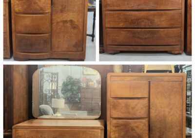 Vintage wooden dresser and wardrobe set.