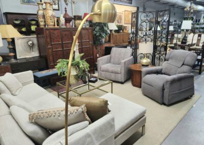 Furniture showroom with sofas and armchairs.