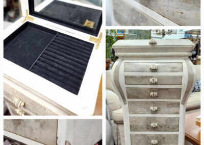 white jewelry armoire with mirror and drawers