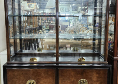 Vintage wooden glass display cabinet with brass hardware
