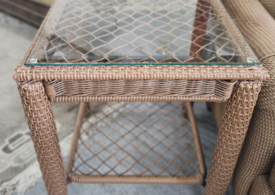 Wicker rattan side table with glass top
