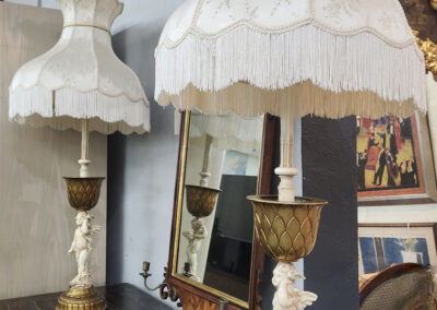 Pair of vintage table lamps with fringed shades