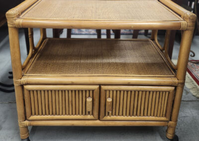 Rattan side table with shelf and drawers
