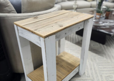 Rustic white side table with wooden top